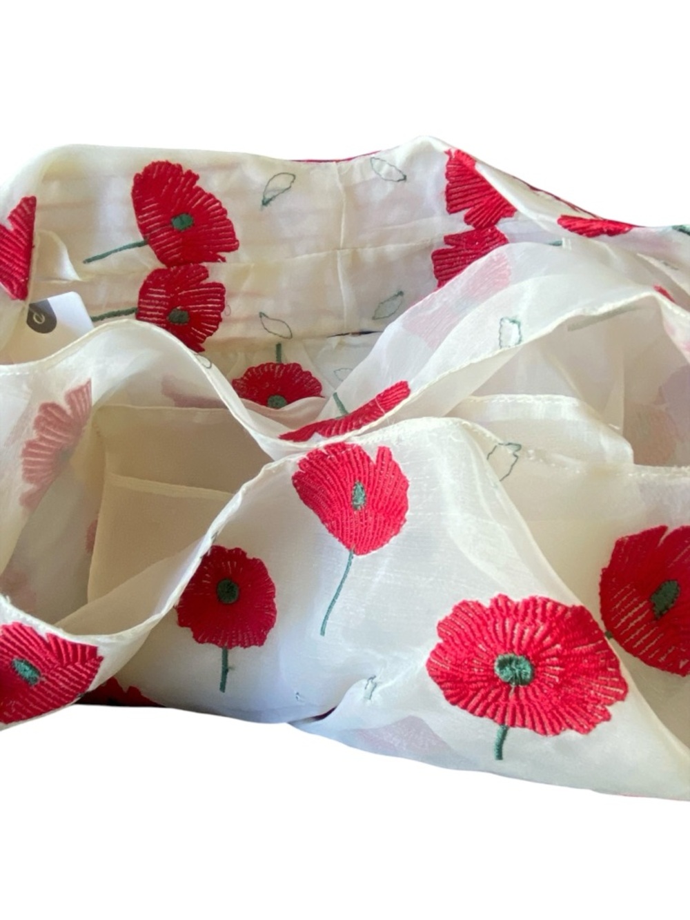 ANTHROPOLOGIE Cream Shoulder Bag with Red Embroidered Flowers - Picture 6 of 7